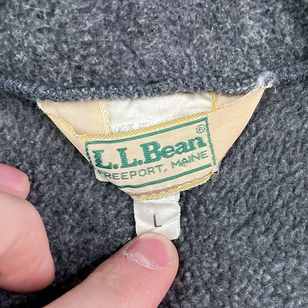 Vintage LL Bean Vest Mens Large Grey Fleece Full Zip Mountain Hiking Made in USA